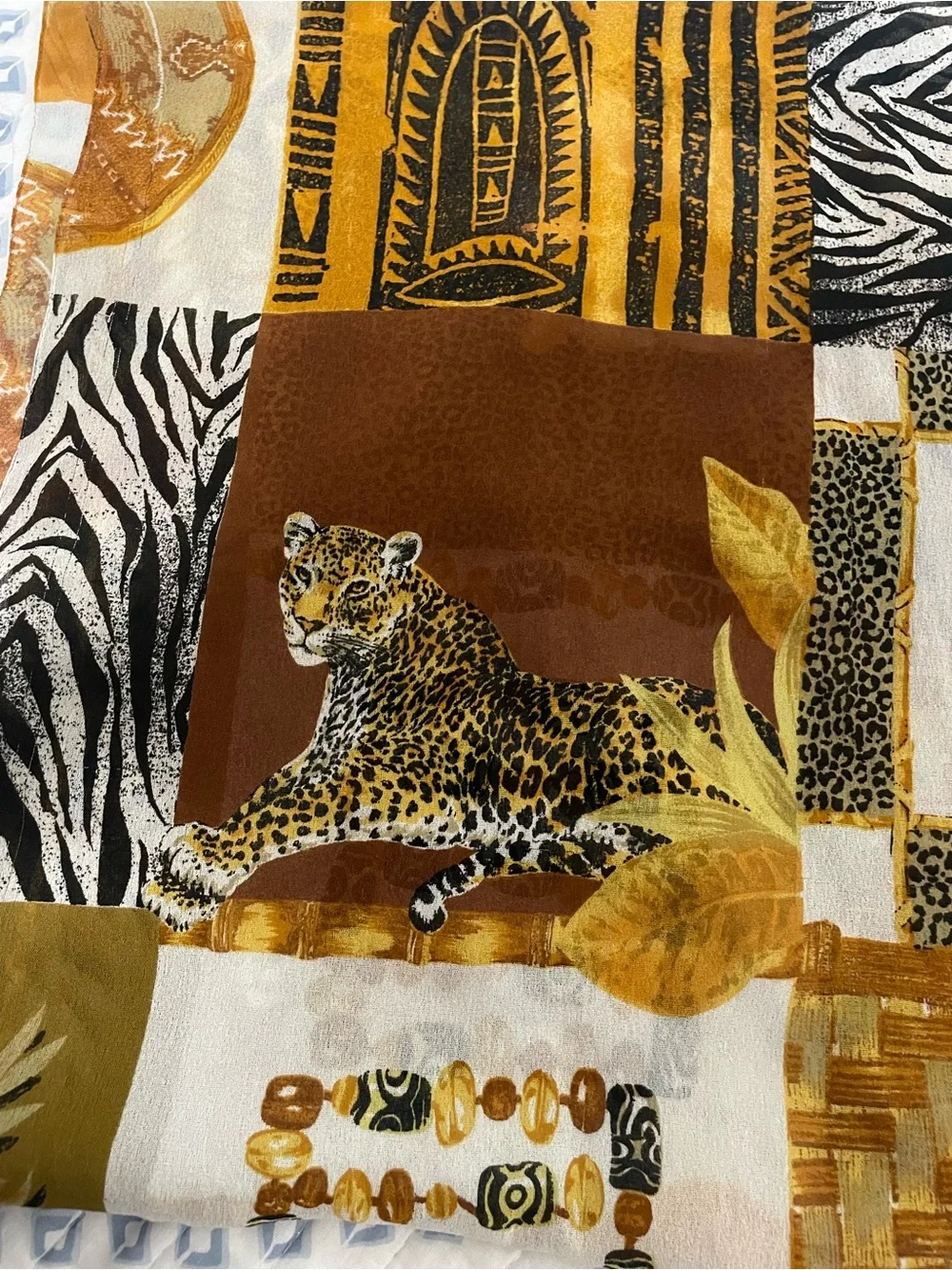 Leopard Print Silk Scarf in Gold, Brown & White, 12” X 60”